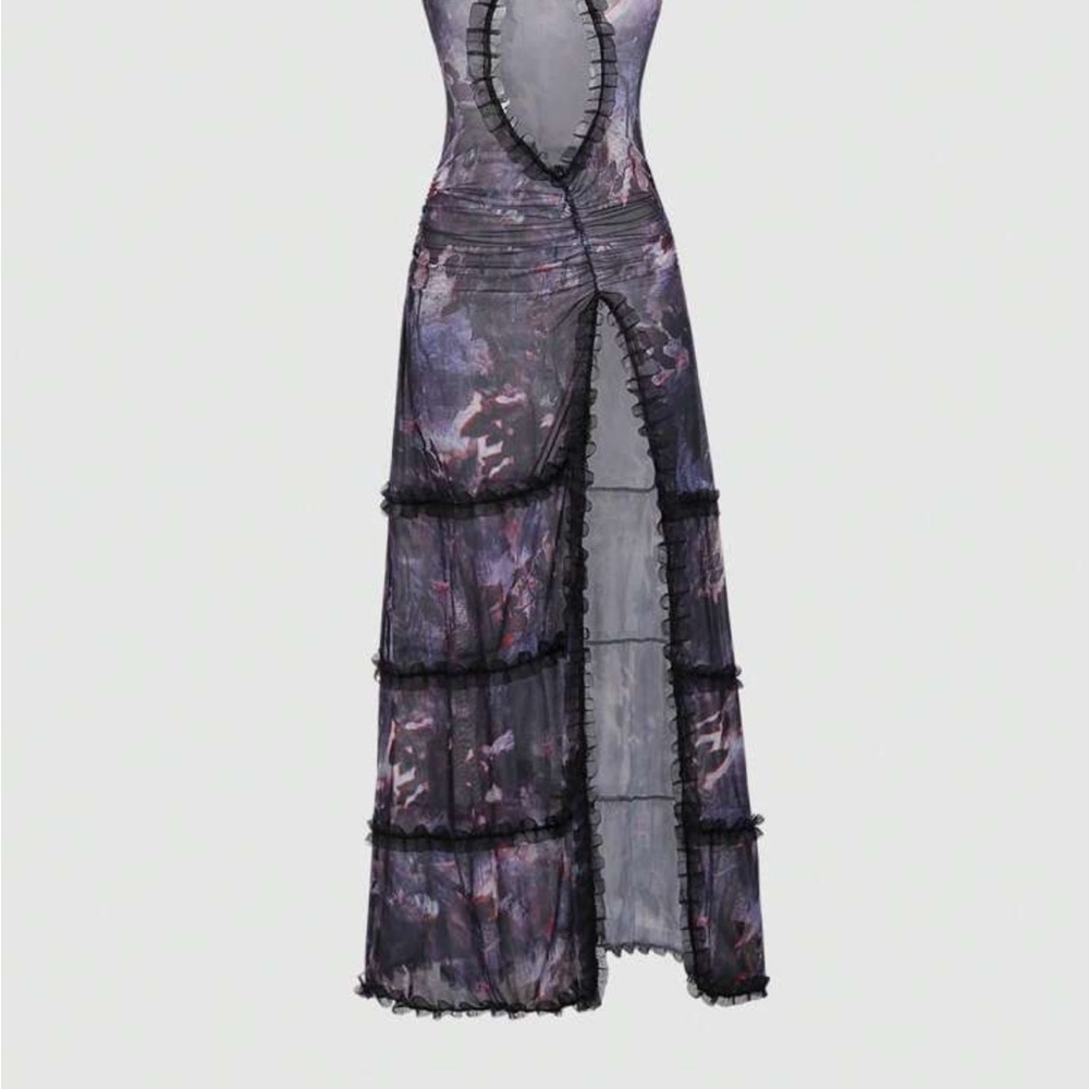 Sheer Black and Purple Maxi Dress S